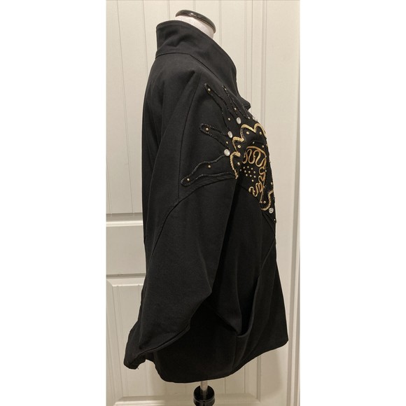 Vtg Pado California Oversize Jeweled Black Denim Jacket Batwing SZ M 90’s - Picture 4 of 15